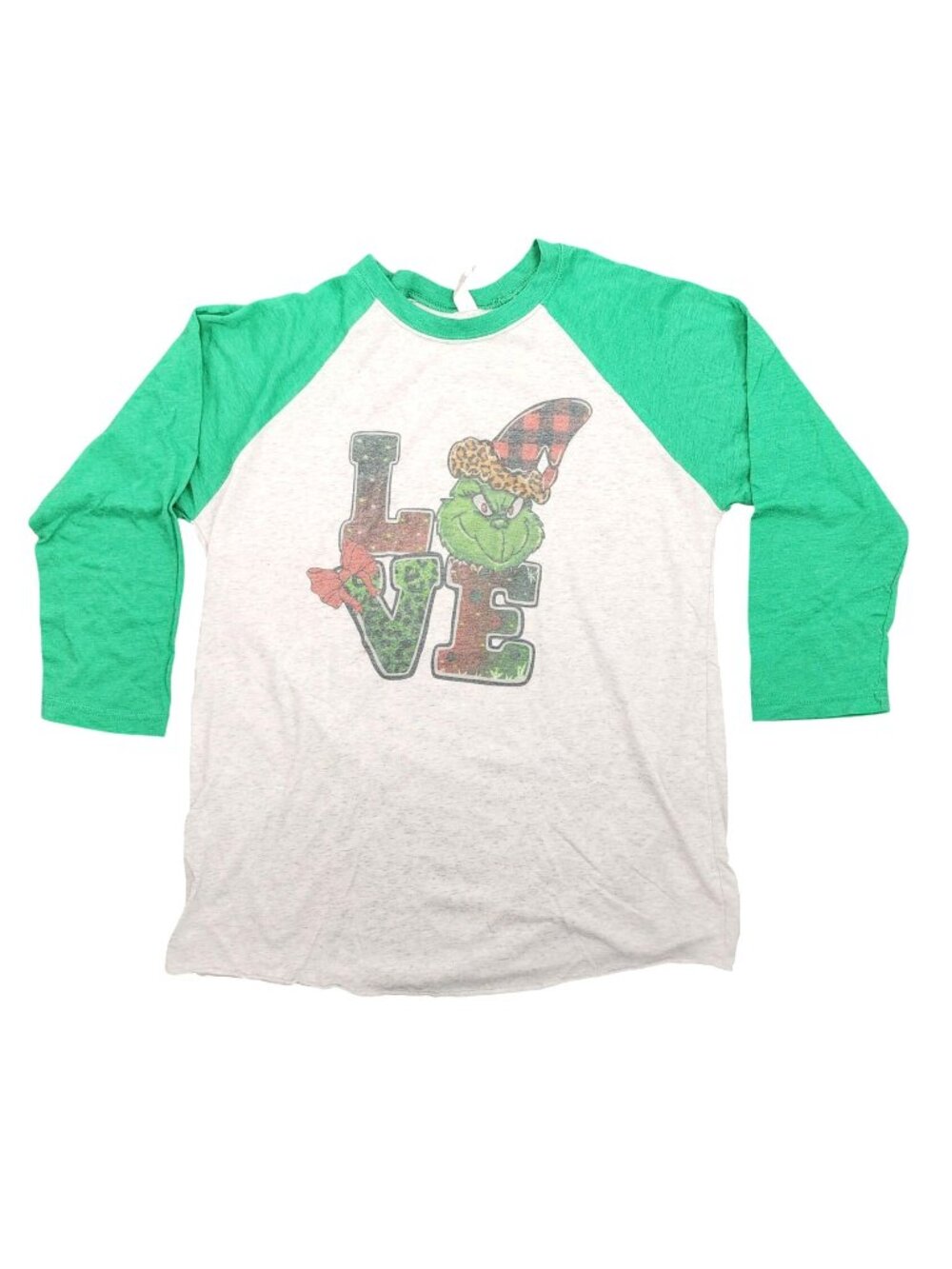 Women's Boutique Next Level Christmas Grinch LOVE Baseball Style T-Shirt Medium